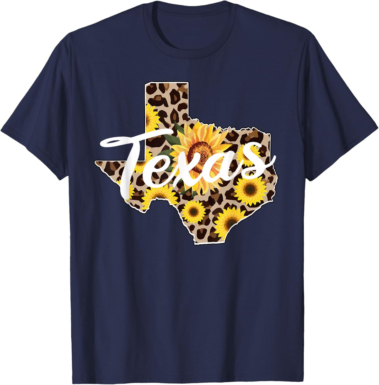 Texas Girl Sunflower Leopard Rustic Black State Pride T-Shirt - T-Shirt | Navy