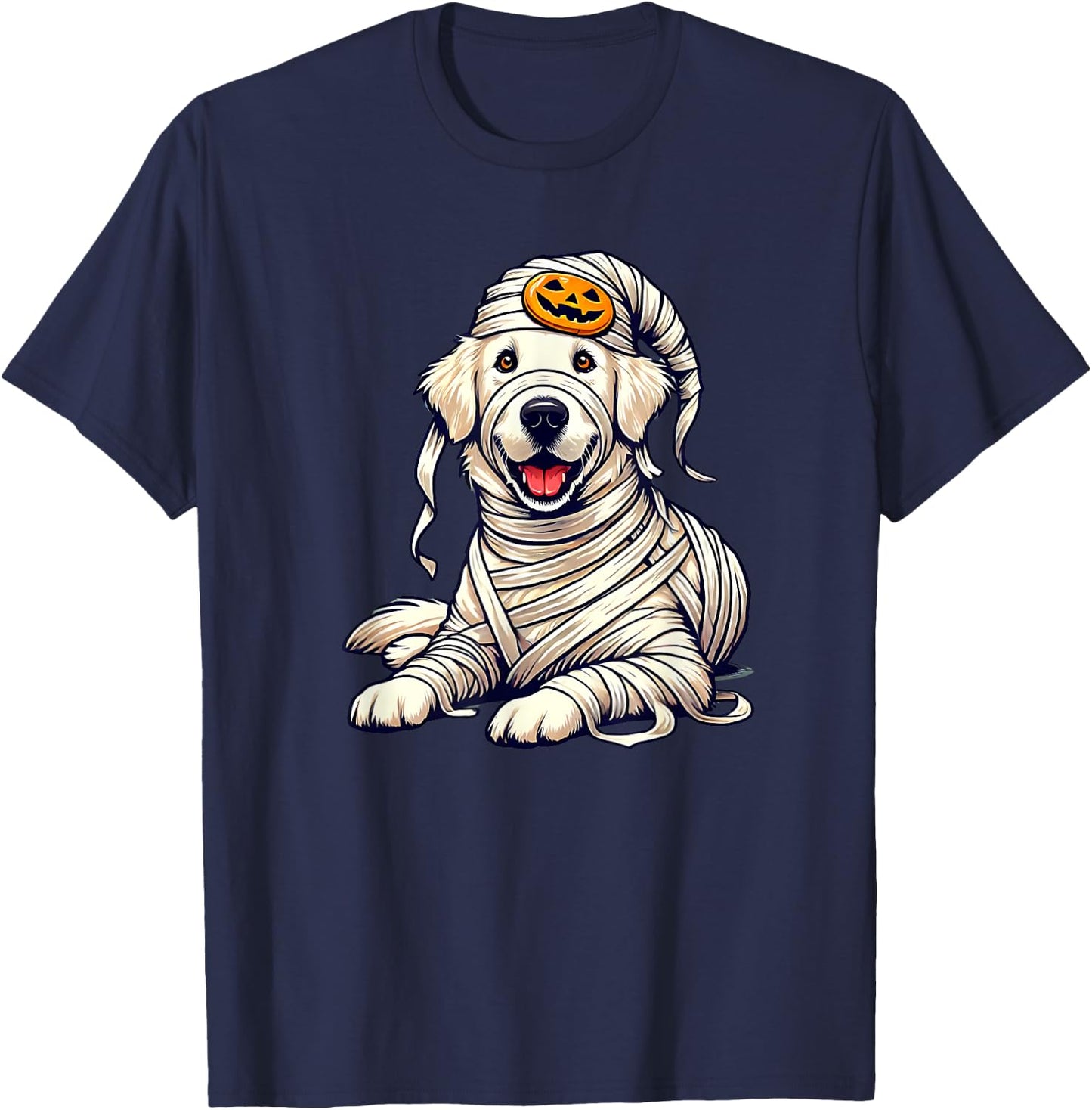 Halloween English Cream Golden Retriever Dog Cute Puppy T-Shirt - T-Shirt | Navy