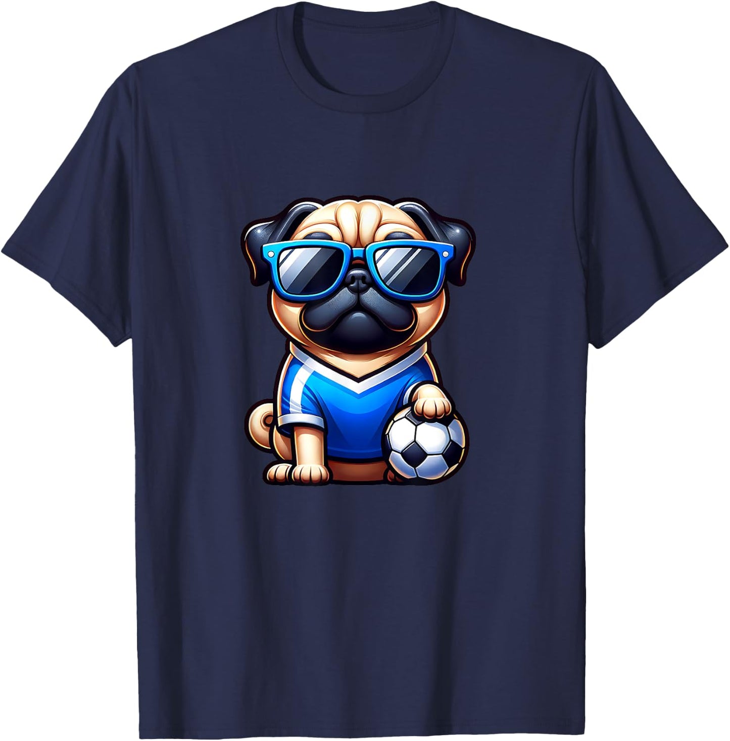 Pug Soccer Player Dog Champion Fan Women Kids T-Shirt - T-Shirt | Navy