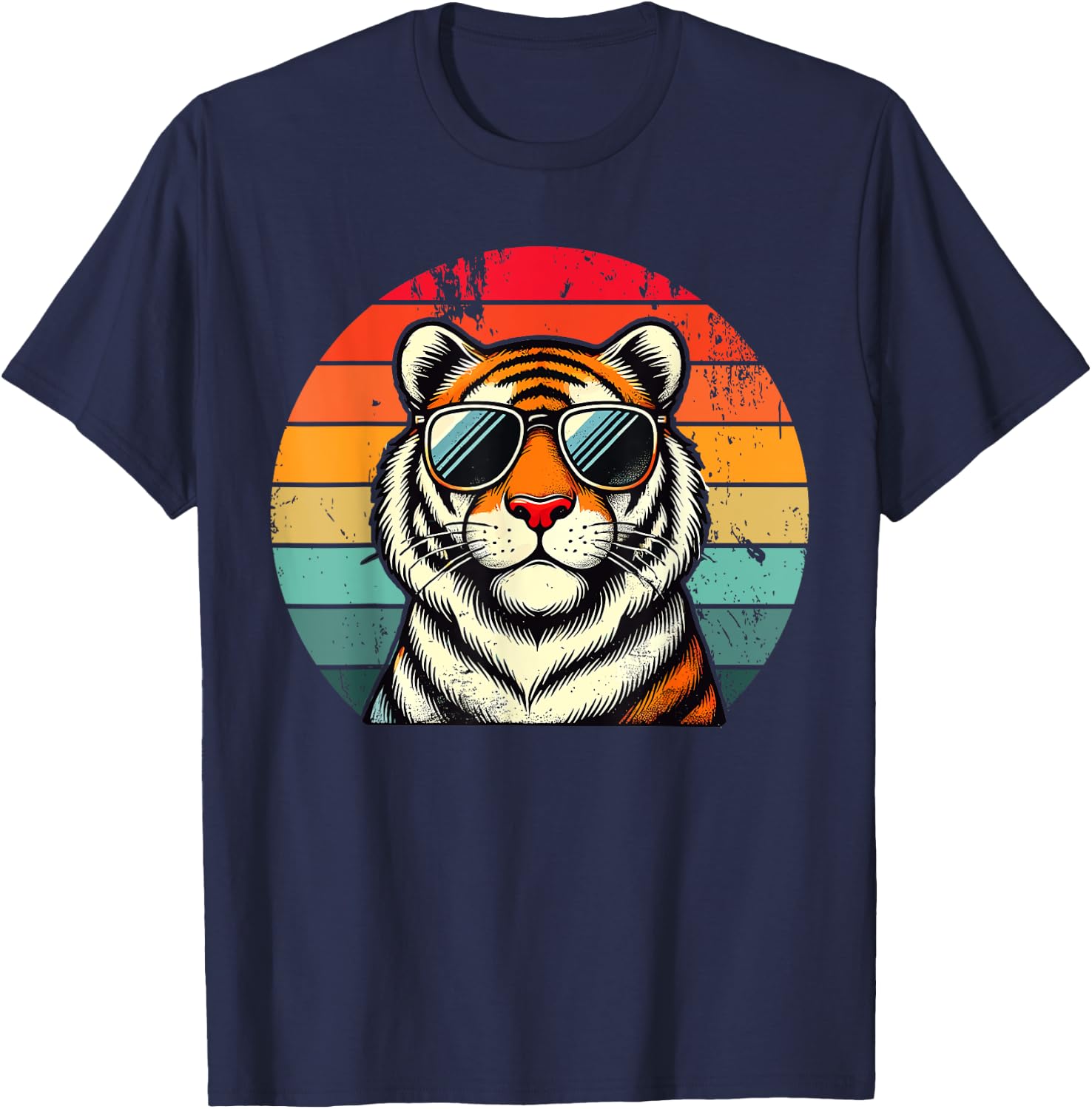 Retro Tiger in Sunglasses Men Women Kids Novelty Funny Tiger T-Shirt - T-Shirt | Navy