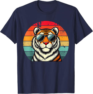 Retro Tiger in Sunglasses Men Women Kids Novelty Funny Tiger T-Shirt - T-Shirt | Navy