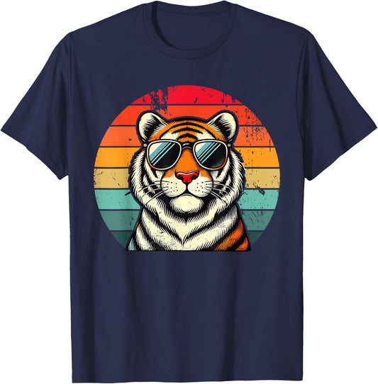 Retro Tiger in Sunglasses Men Women Kids Novelty Funny Tiger T-Shirt - T-Shirt | Navy