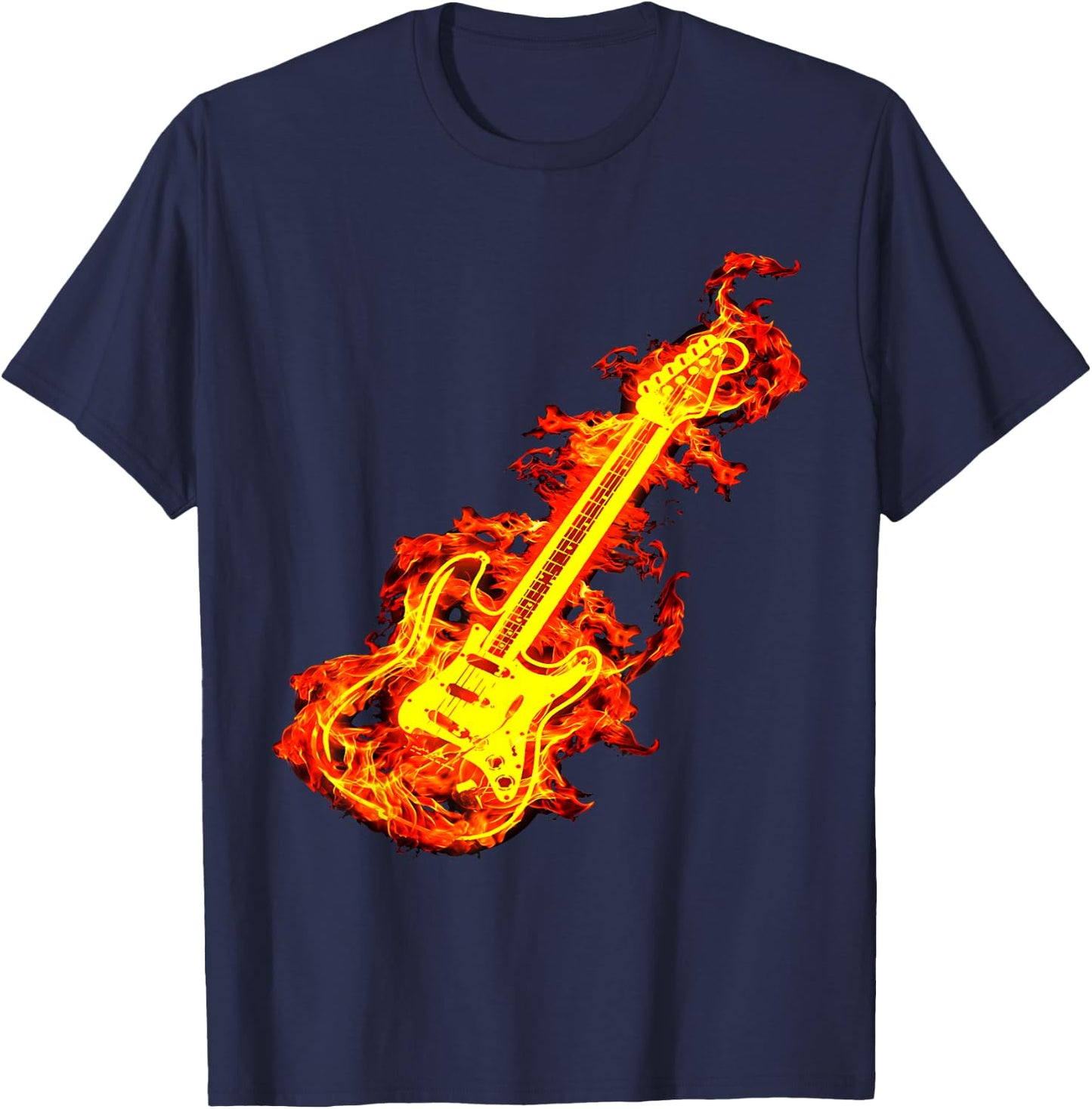 playable guitar shirt Electric Guitar On Fire Rock Lover T-Shirt - T-Shirt | Navy