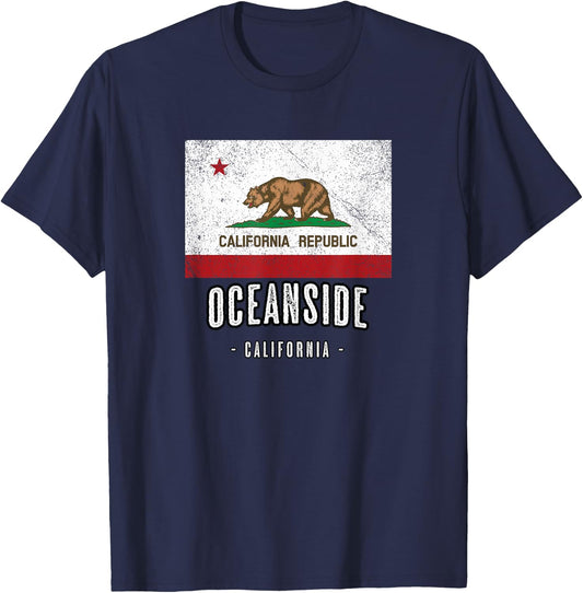 OCEANSIDE California | City CA USA, California Flag T-Shirt - T-Shirt | Navy