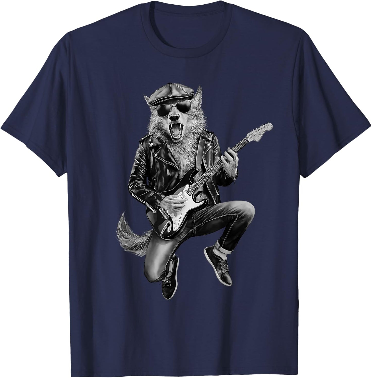 Werewolf Playing Guitar music classic Rocker T-Shirt - T-Shirt | Navy
