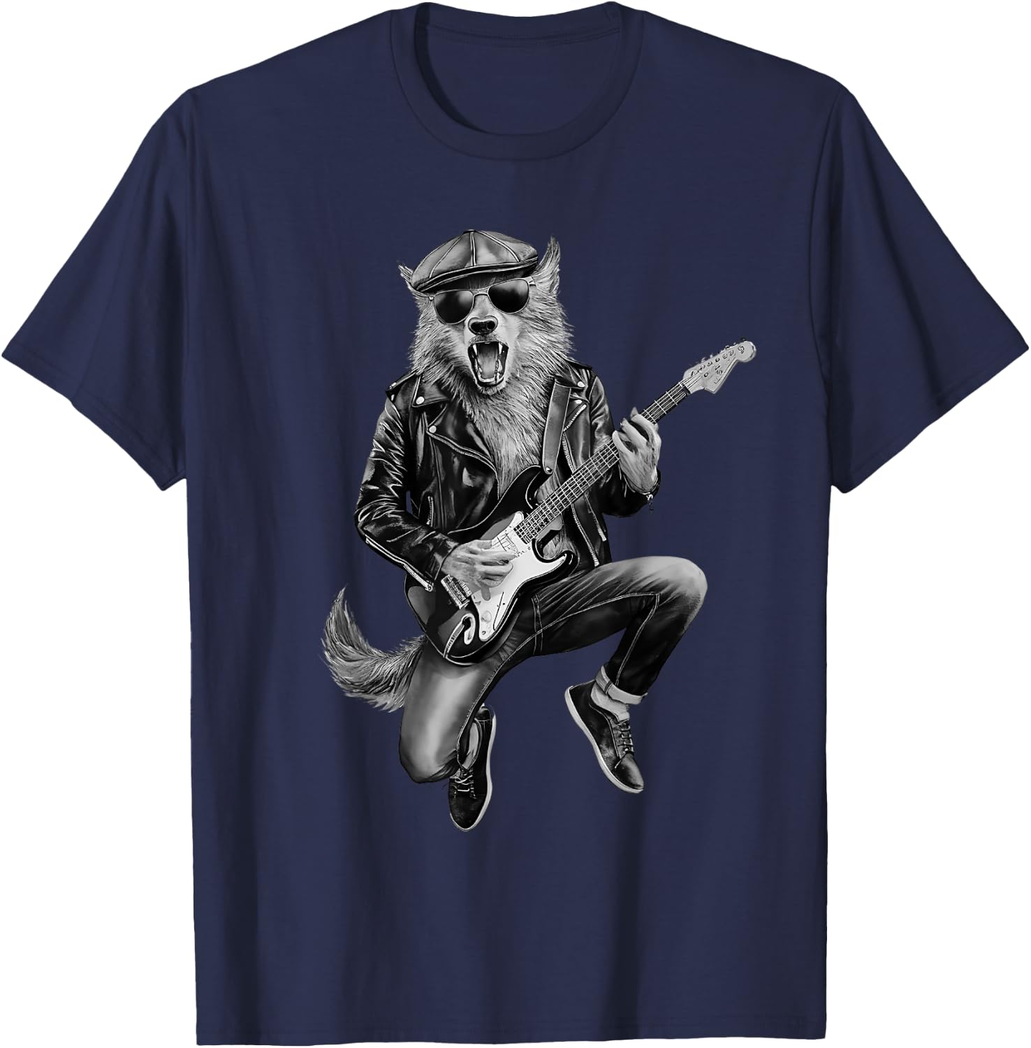Werewolf Playing Guitar music classic Rocker T-Shirt - T-Shirt | Navy