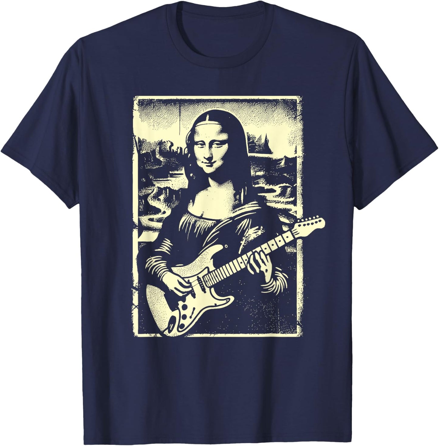 Mona Lisa Guitar Music Teacher Novelty Funny Electric Guitar Men Women Girls Kids T-Shirt - T-Shirt | Navy