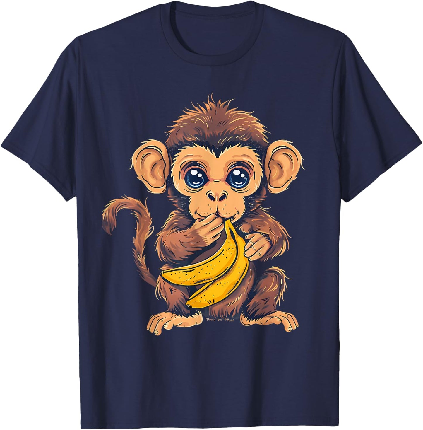 Banana Monkey Animal Art Drawing Cute Monkey Wildlife T-Shirt - T-Shirt | Navy