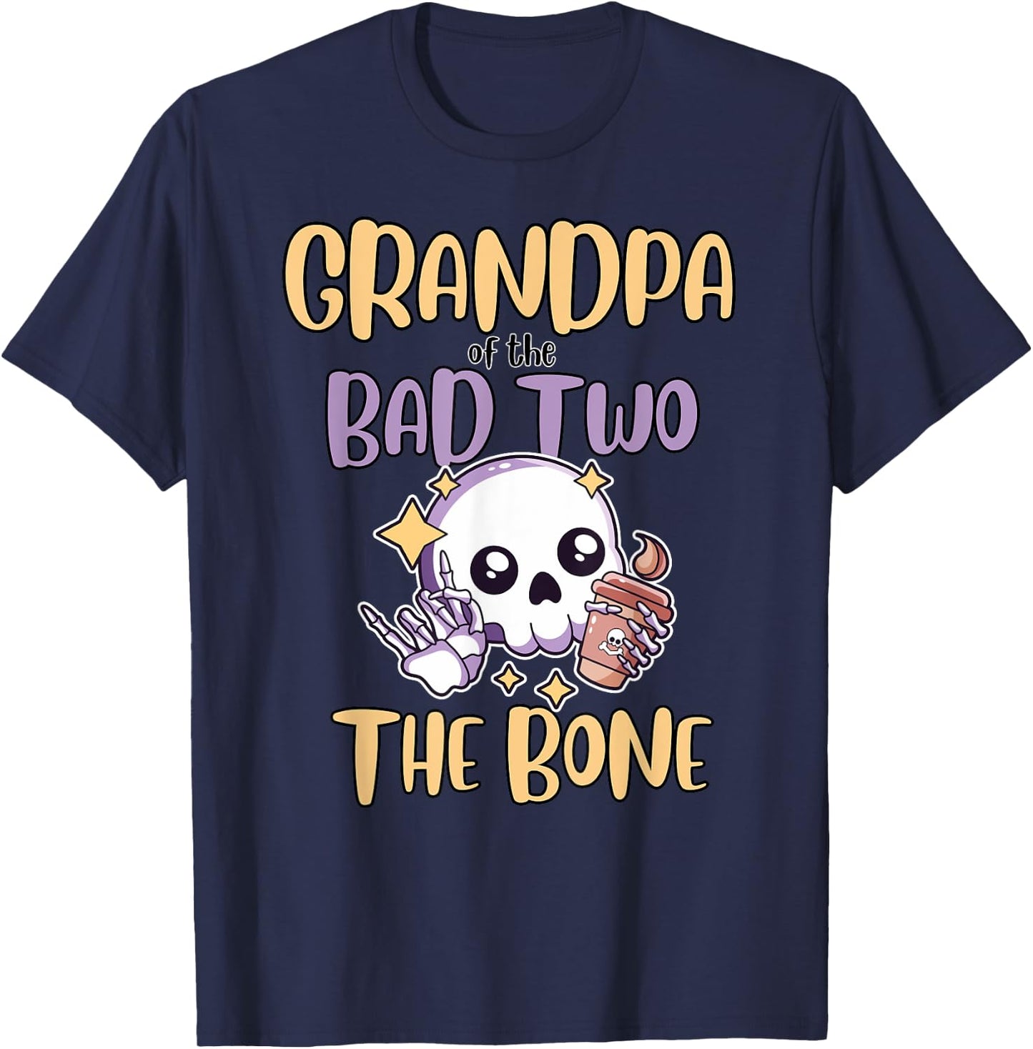Grandpa of the Bad Two The Bone 2nd Birthday Party Outfit T-Shirt - T-Shirt | Navy