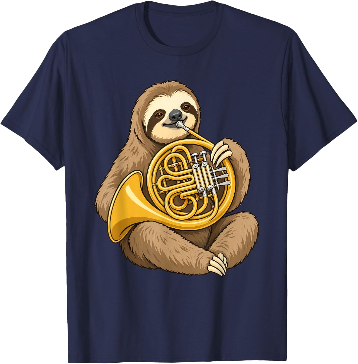 Cute Sloth Playing French Horn Musician Music T-Shirt - T-Shirt | Navy