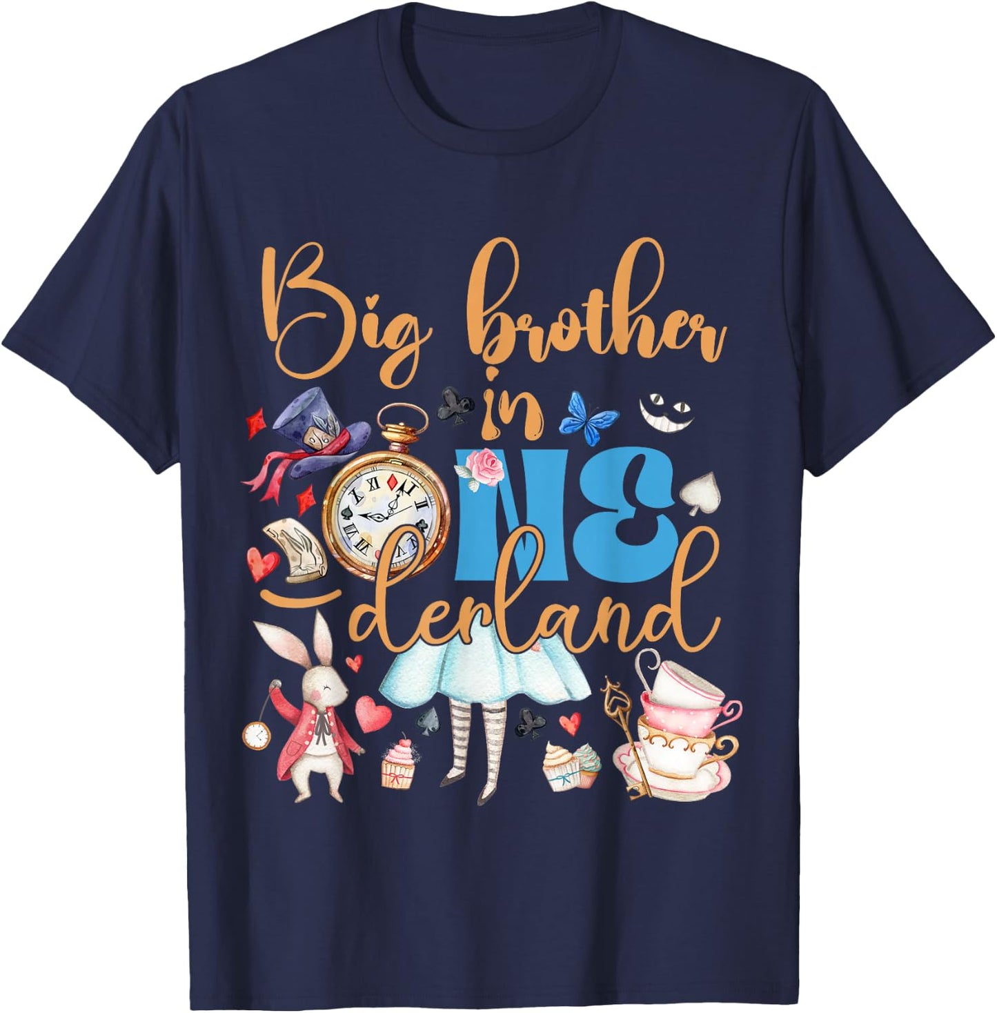 Alice Big Brother in ONEderland Birthday Family T-Shirt - T-Shirt | Navy