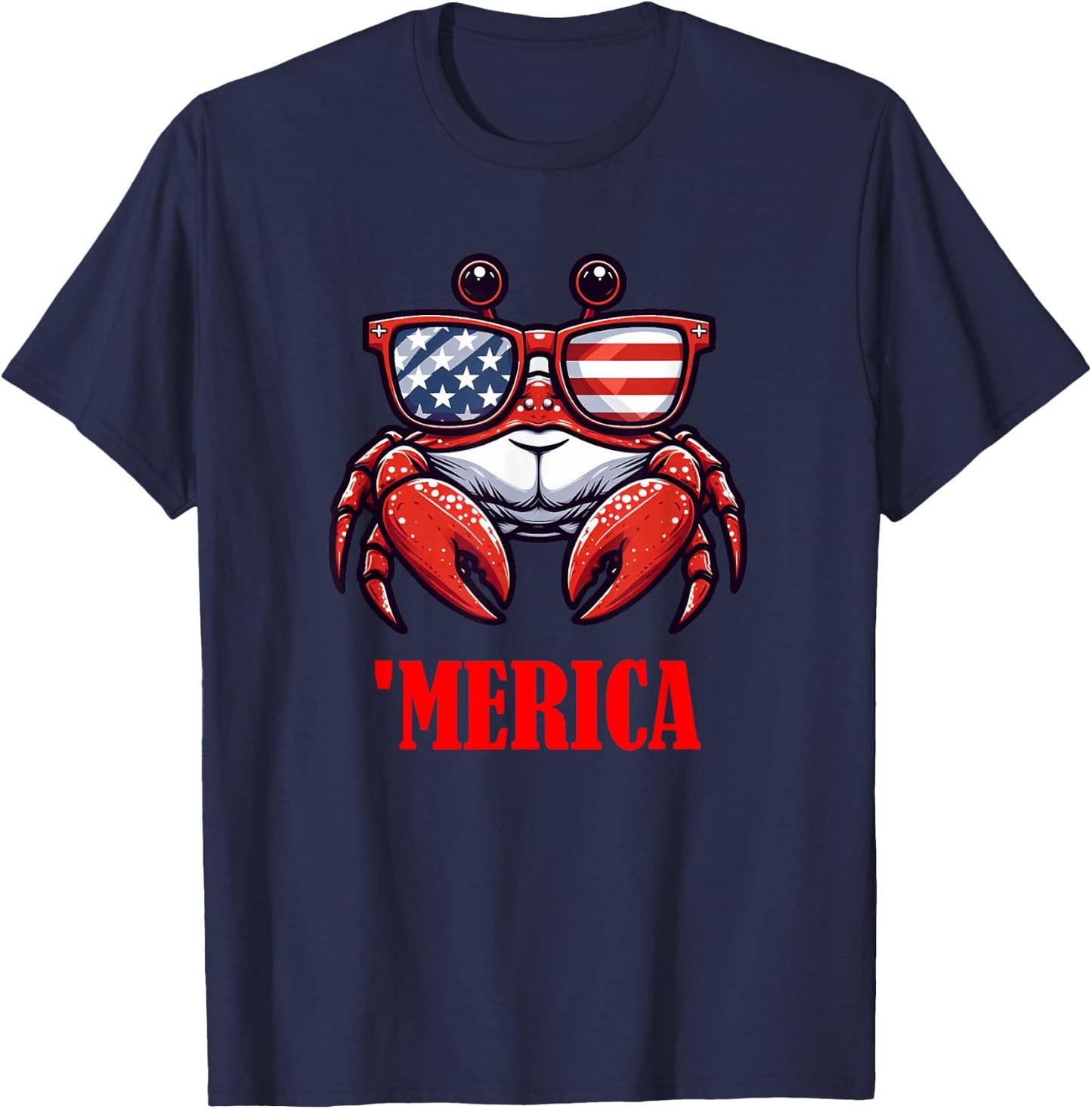 crab Merica 4th of July US Flag Patriotic Kids Men T-Shirt - T-Shirt | Navy