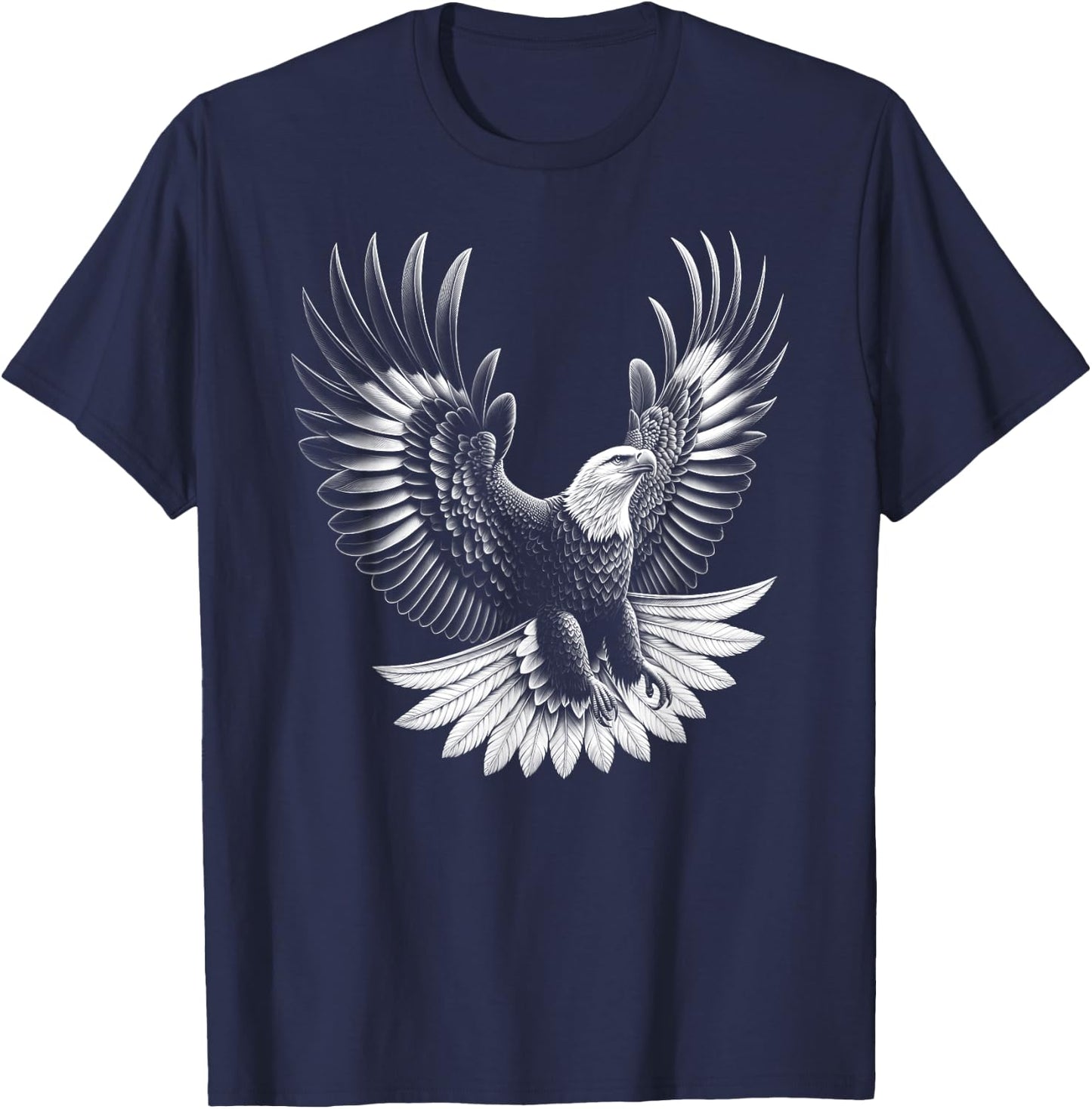 Proud Eagle with Spread Wings in Drawing Style T-Shirt - T-Shirt | Navy