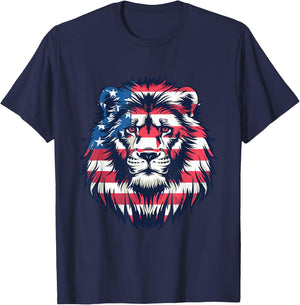 Fourth Of July Vintage Patriotic Lion American Flag USA T-Shirt - T-Shirt | Navy