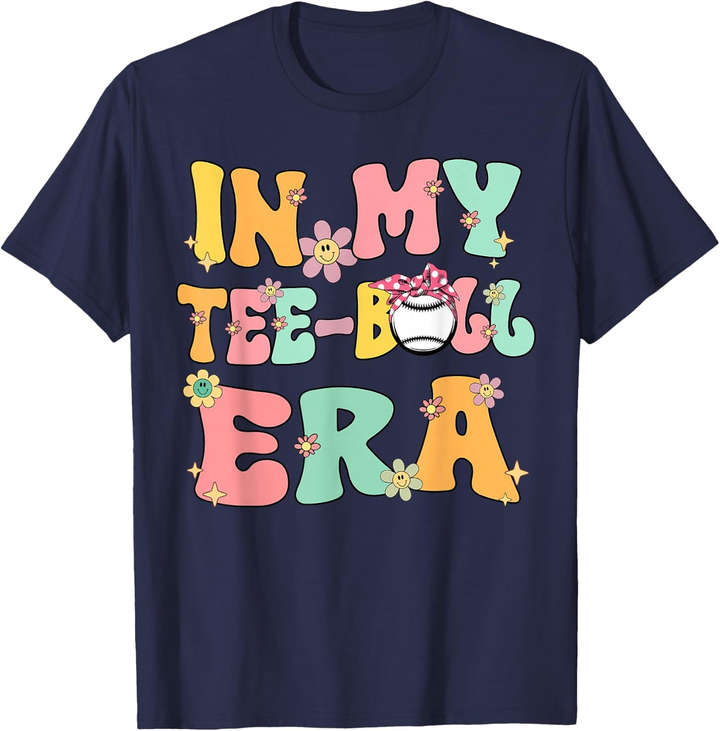 In My Teeball Era Retro Groovy T ball ball Kids Girl Boy T-Shirt - T-Shirt | Navy