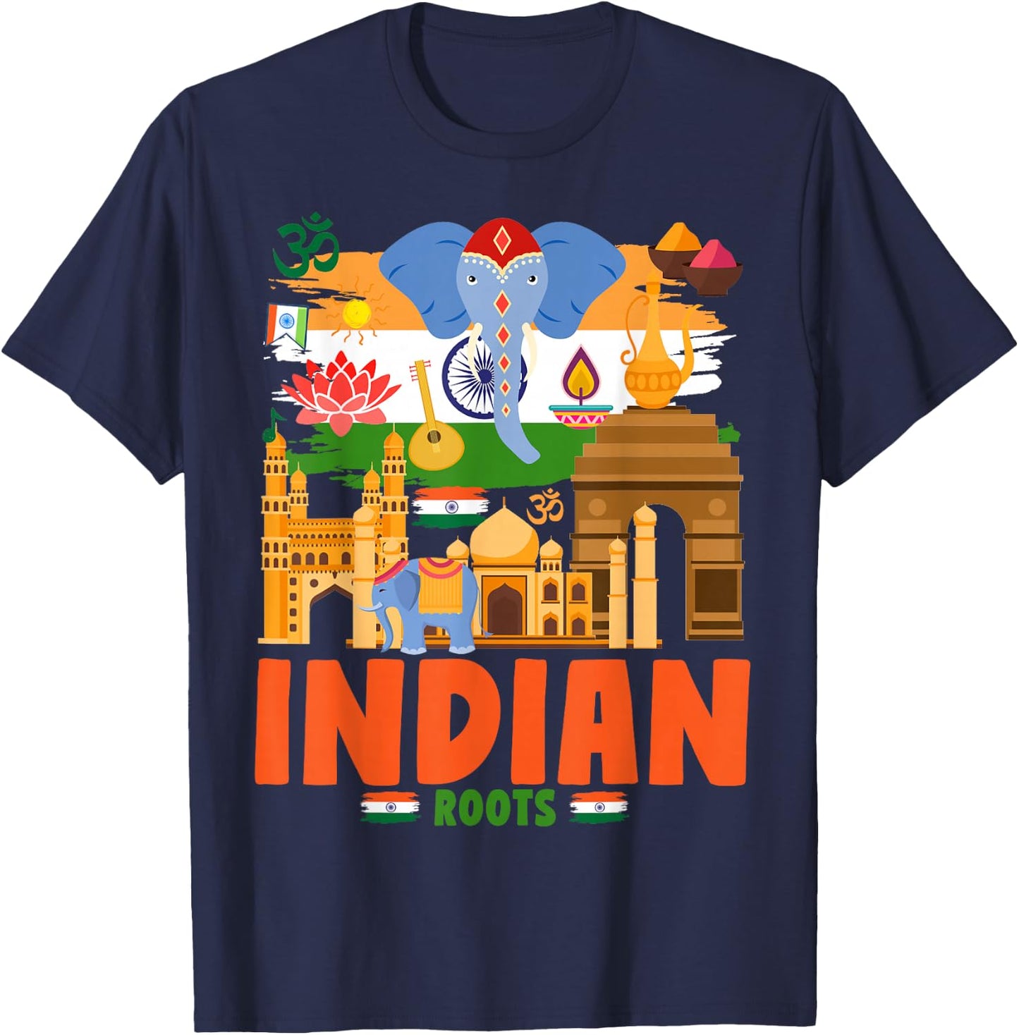 India Flag Outfit Idea for Kids & Elephant Indian Roots T-Shirt - T-Shirt | Navy