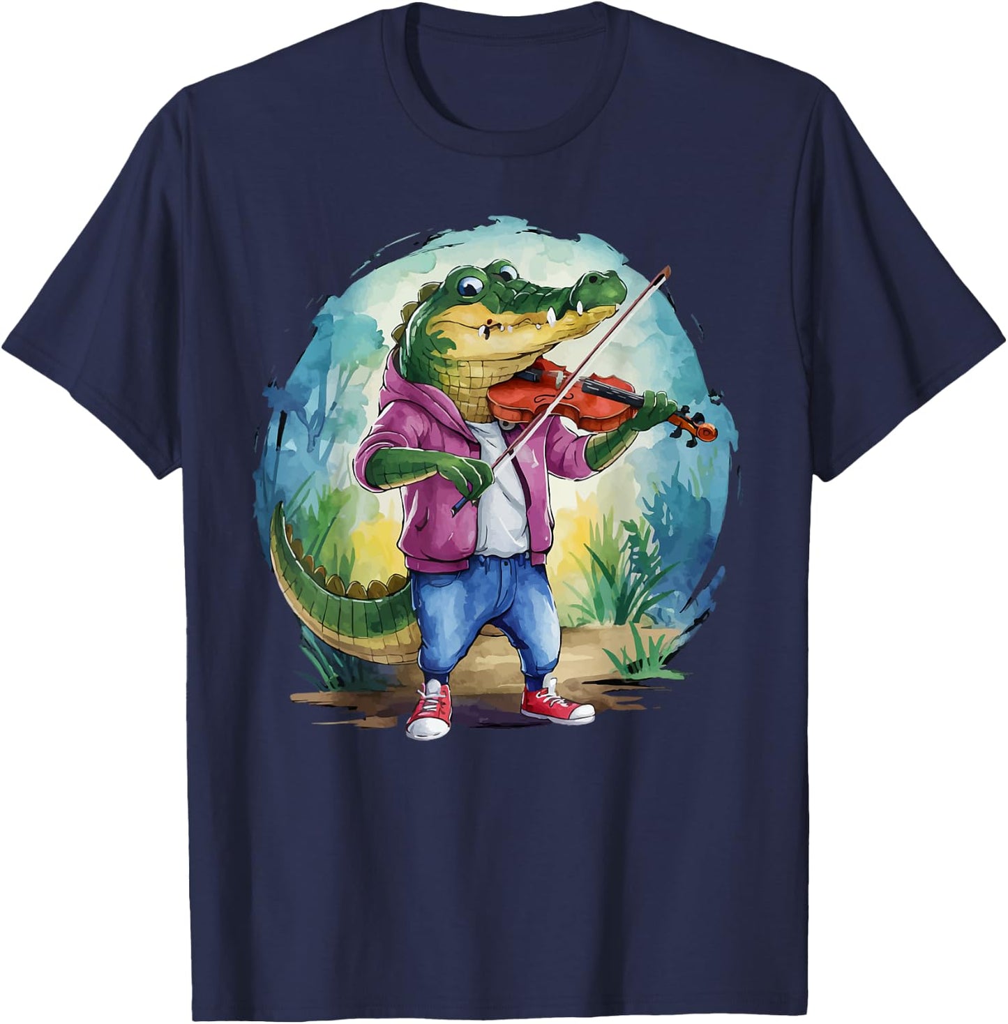 Crocodile Playing Violin Violinis Violin Player Animal music T-Shirt - T-Shirt | Navy