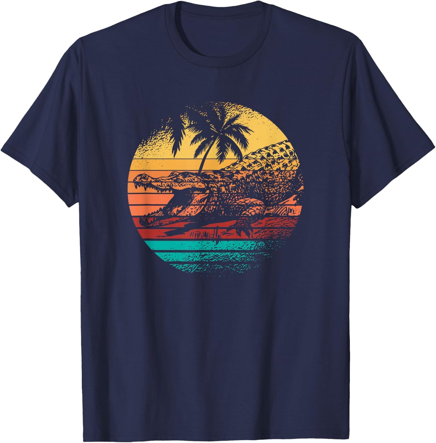 Retro Crocodile Alligator Vintage Gator Distressed Sunset T-Shirt - T-Shirt | Navy