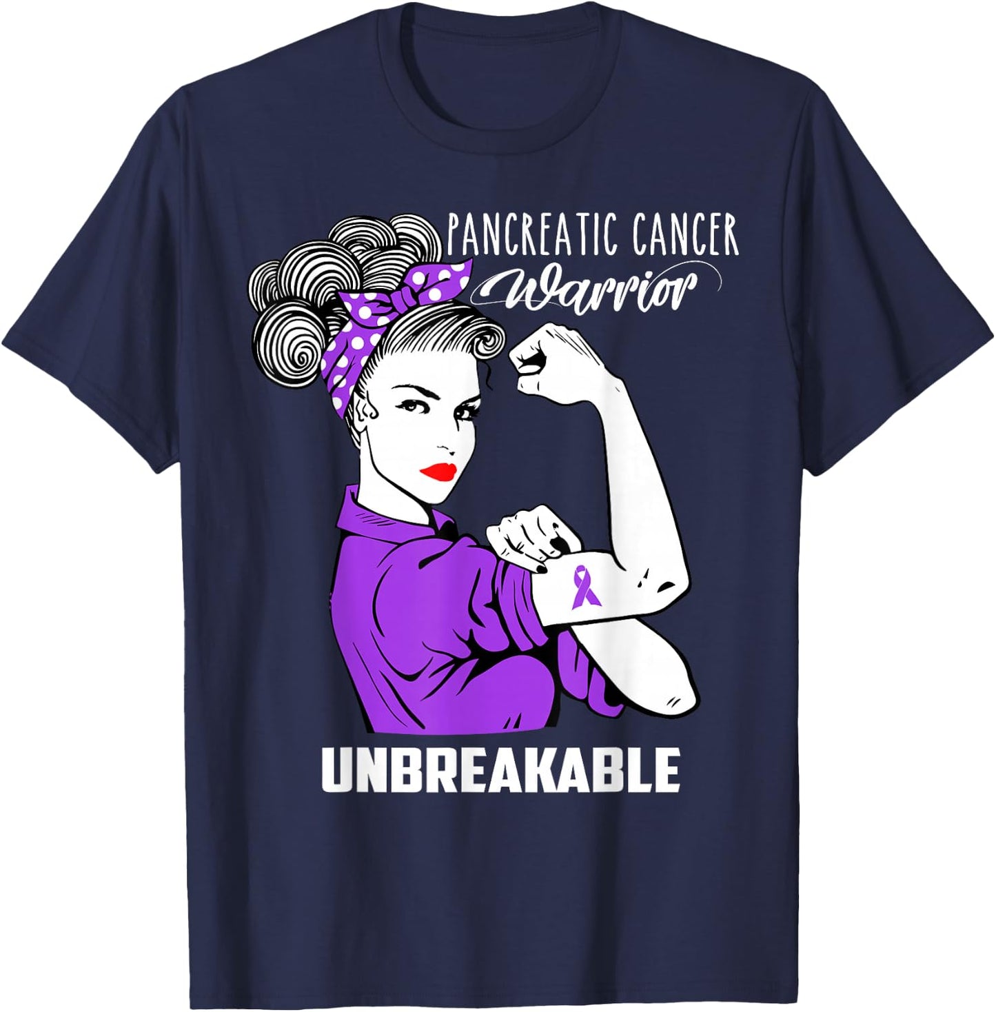 Pancreatic Cancer Warrior Unbreakable Shirt Awareness Gift T-Shirt - T-Shirt | Navy