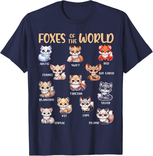 Foxes Of The World Funny Fox Animals Educational Kawaii Fox T-Shirt - T-Shirt | Navy