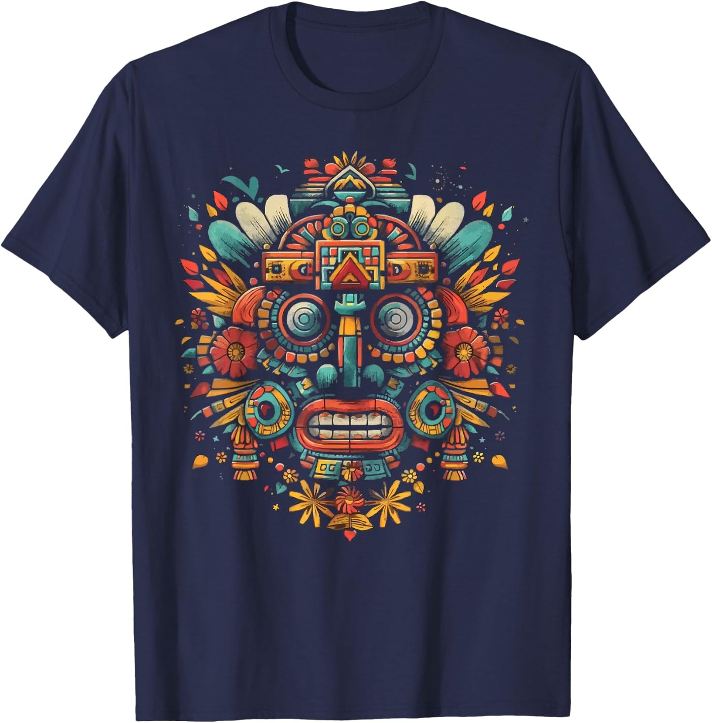 Aztec God Aztec Culture Mayan Indigenous Tlaloc Statue T-Shirt - T-Shirt | Navy