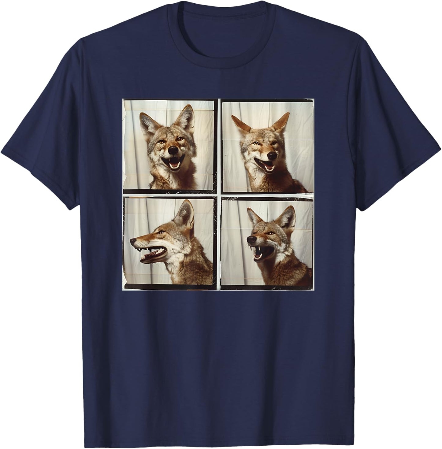 Cool Coyote Wolf Funny Animal Photobooth Smiling Coyote T-Shirt - T-Shirt | Navy