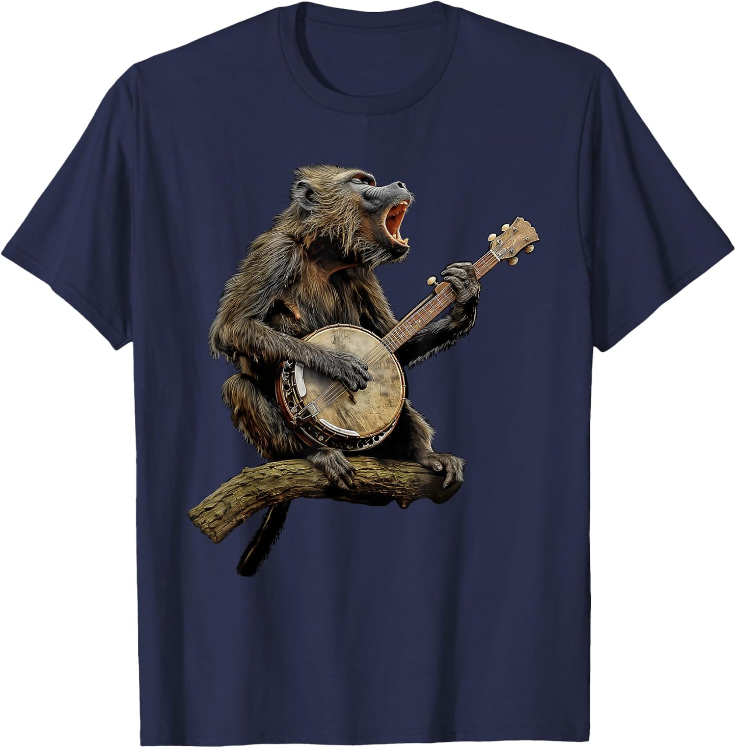 Baboon Monkey Bluegrass Banjo Player T-Shirt - T-Shirt | Navy