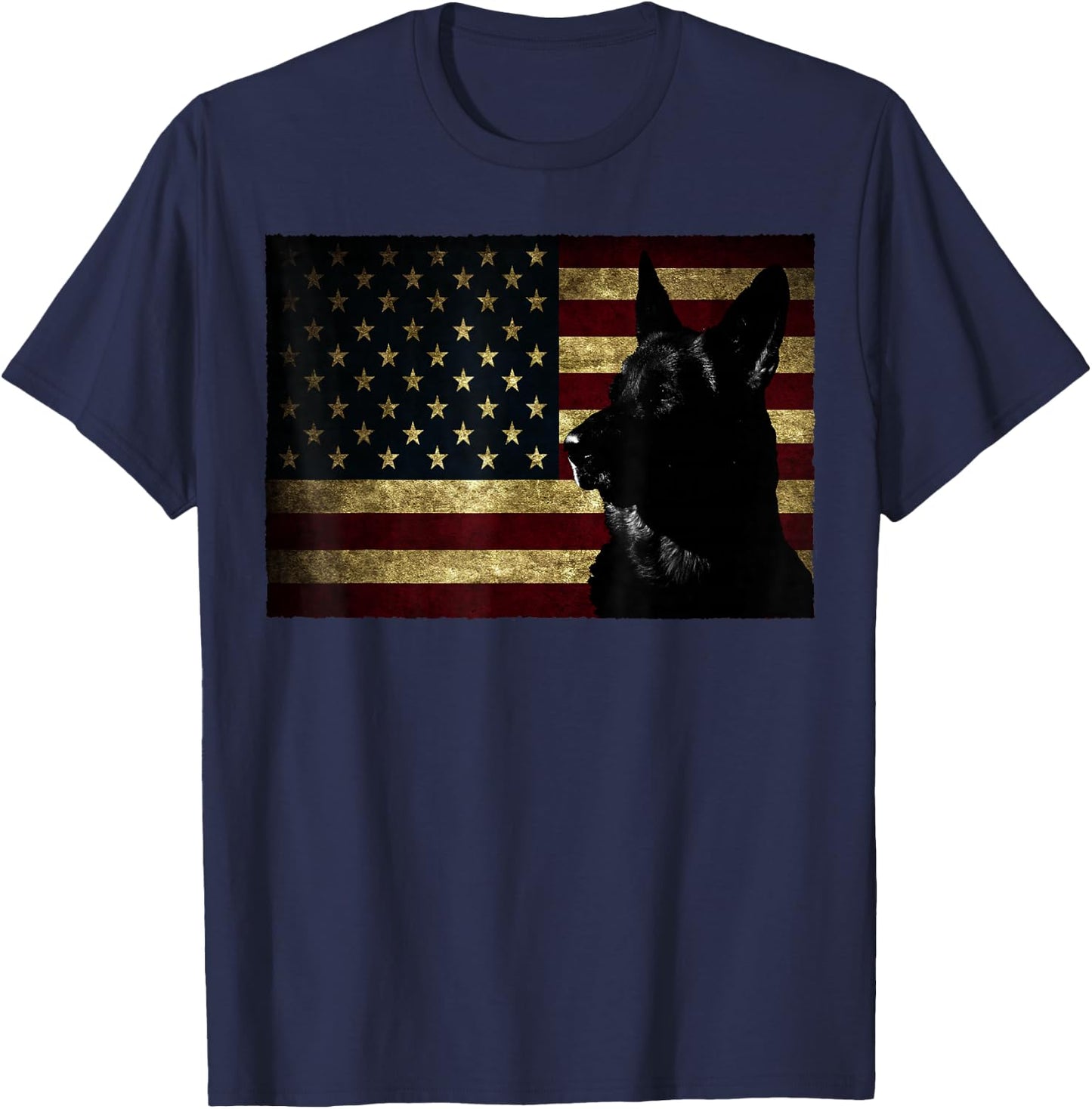 Black German Shepherd American Flag 4th July GSD Dog T-Shirt - T-Shirt | Navy