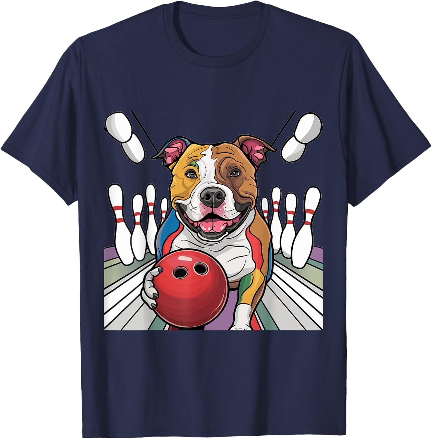 Smilefuntees Funny Pitbull Dog Bowling Sports Cartoon Women Kids T-Shirt - T-Shirt | Navy