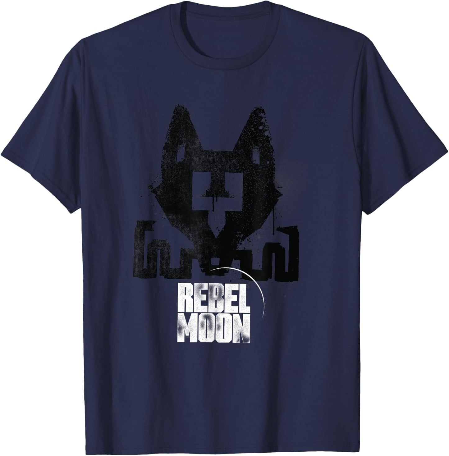Rebel Moon Distressed Fox Graffiti Symbol Two-Tone Poster T-Shirt - T-Shirt | Navy