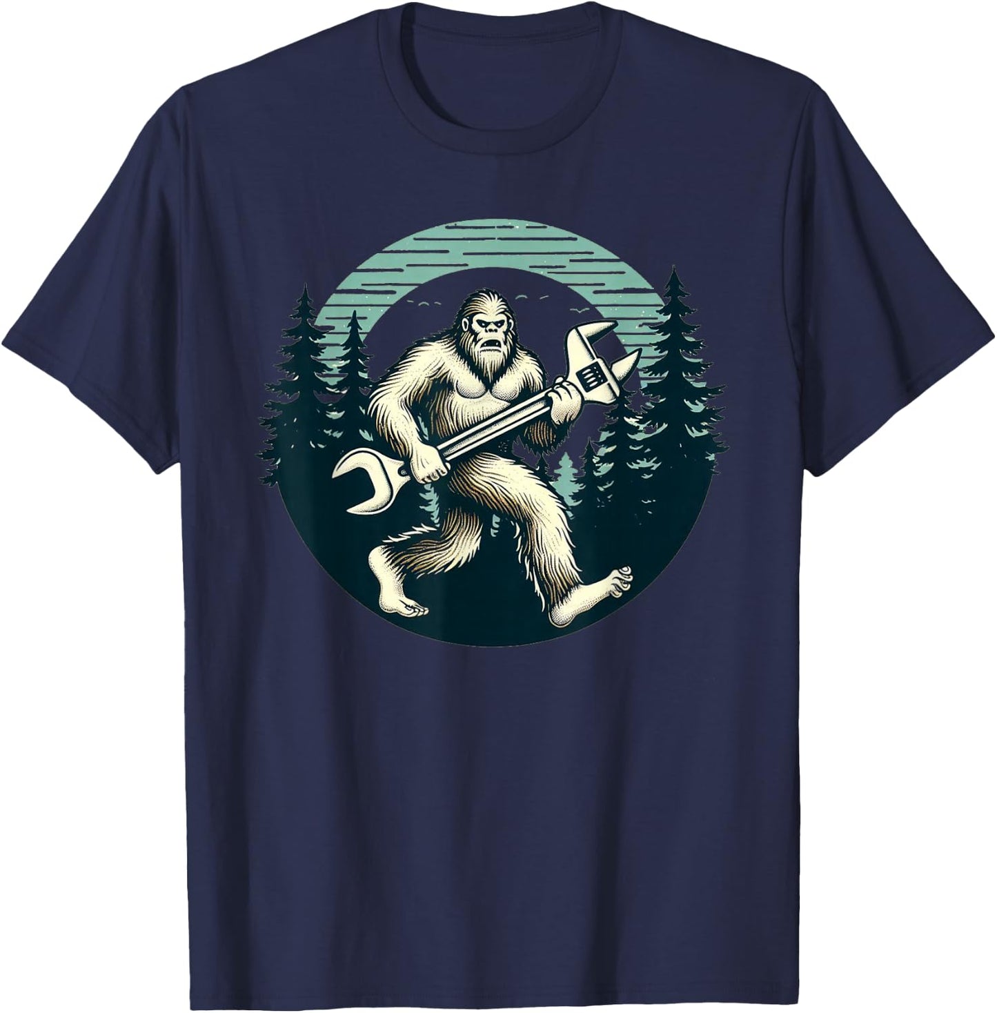 Bigfoot Plumber Pipe Wrench Funny Sasquatch Plumbing T-Shirt - T-Shirt | Navy