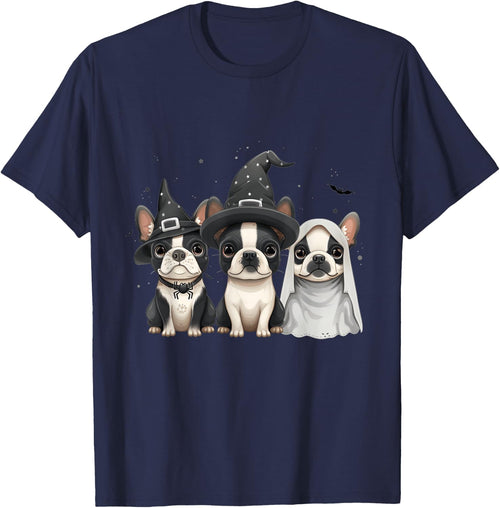 Cute Halloween Boston Terrier Dogs Witch Hat Ghost Dog Women Kids