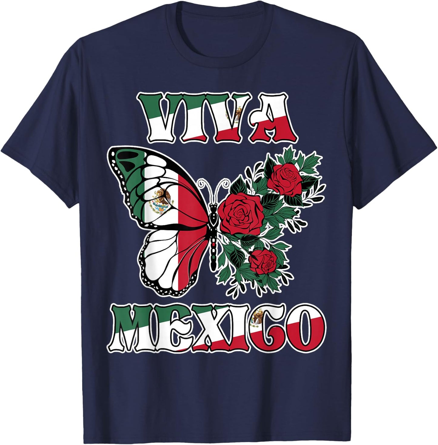 Mexican Independence Day Viva Mexico Butterfly Girls Women T-Shirt - T-Shirt | Navy