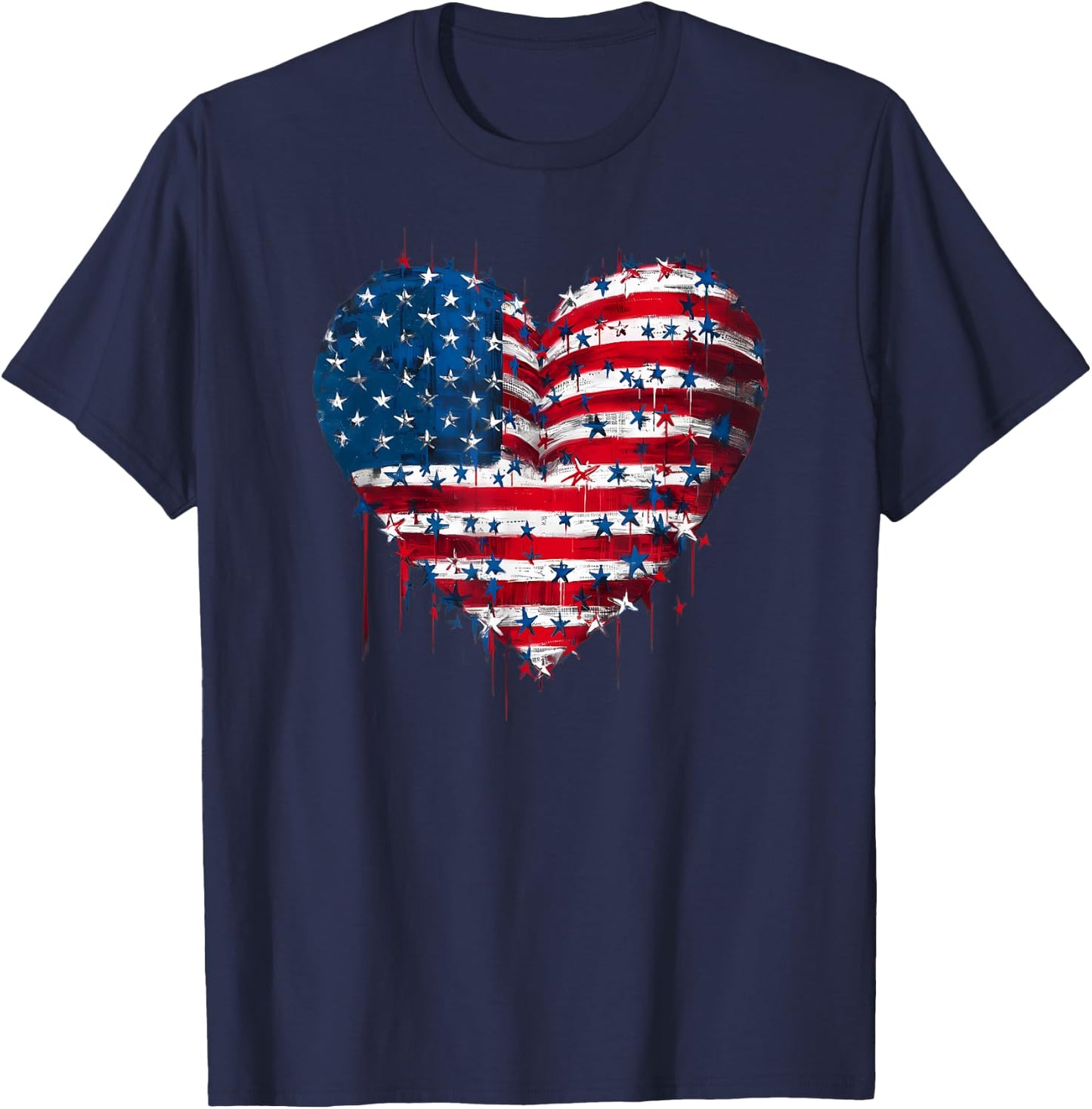 USA Flag Patriotic American Heart Armed Forces 4th of July T-Shirt - T-Shirt | Navy