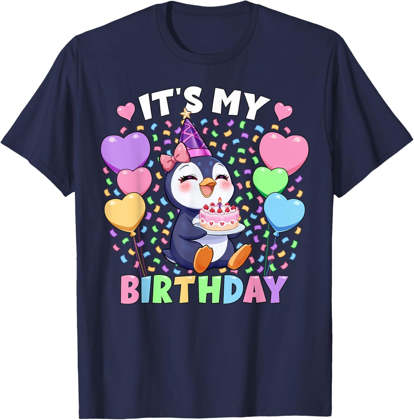 Girls Penguin Birthday Shirt | It's My Birthday Penguin T-Shirt - T-Shirt | Navy