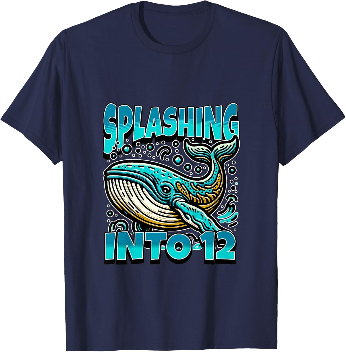 Kids Whale Splashing Into 12 Year Old 12th Birthday Boy T-Shirt - T-Shirt | Navy
