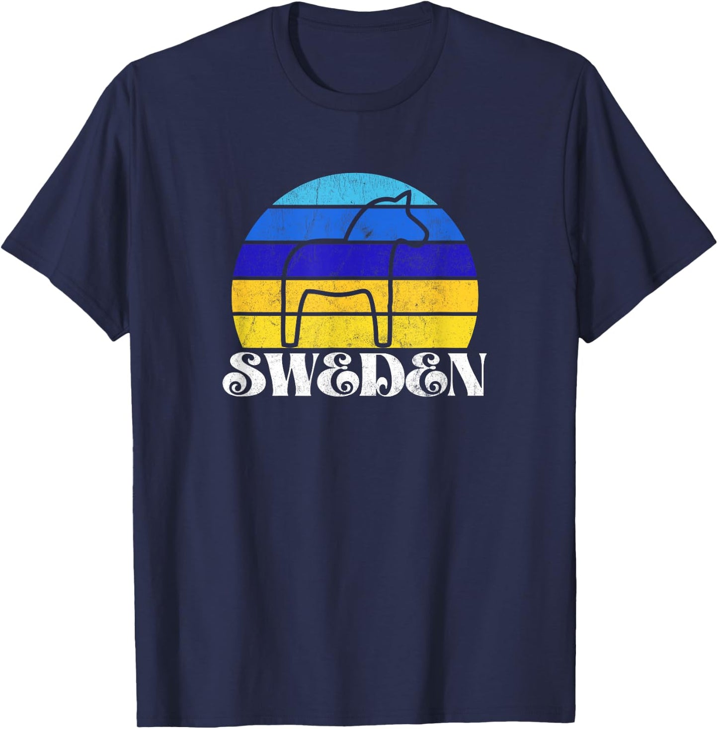 Retro Vintage Dalahäst (Dala Horse in Swedish) Sweden T-Shirt - T-Shirt | Navy