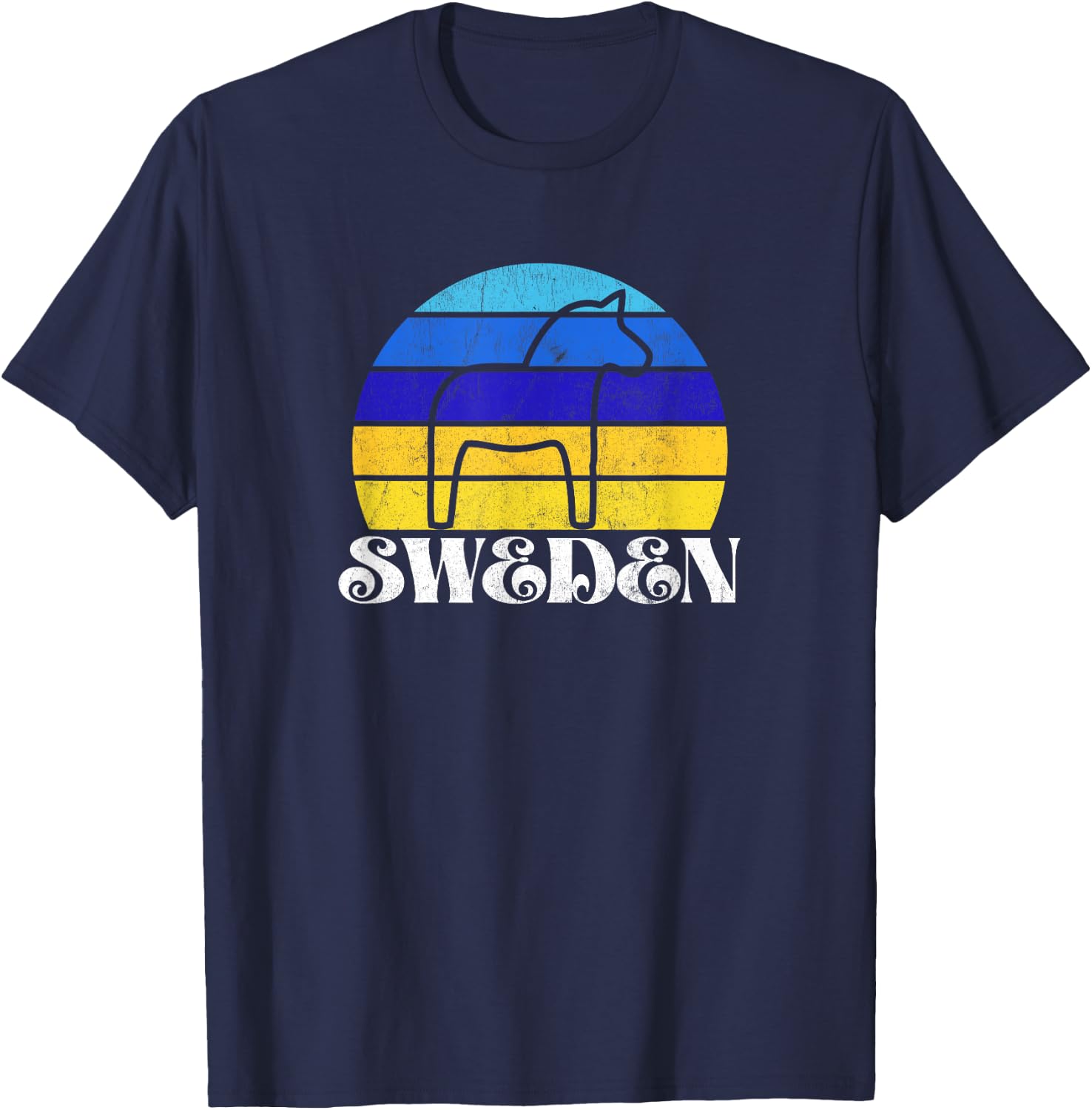Retro Vintage Dalahäst (Dala Horse in Swedish) Sweden T-Shirt - T-Shirt | Navy