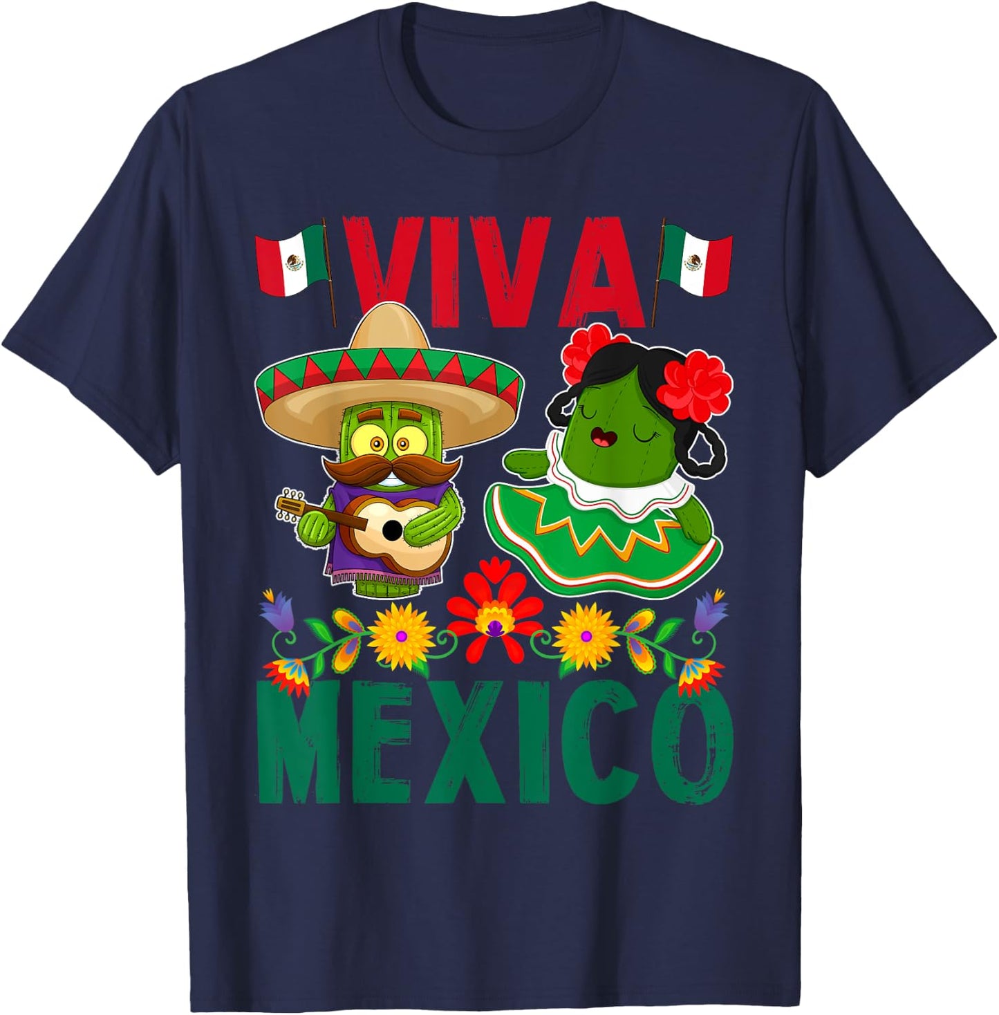 Viva Mexico Mexican Independence Day Mexican Flag Guitar T-Shirt - T-Shirt | Navy