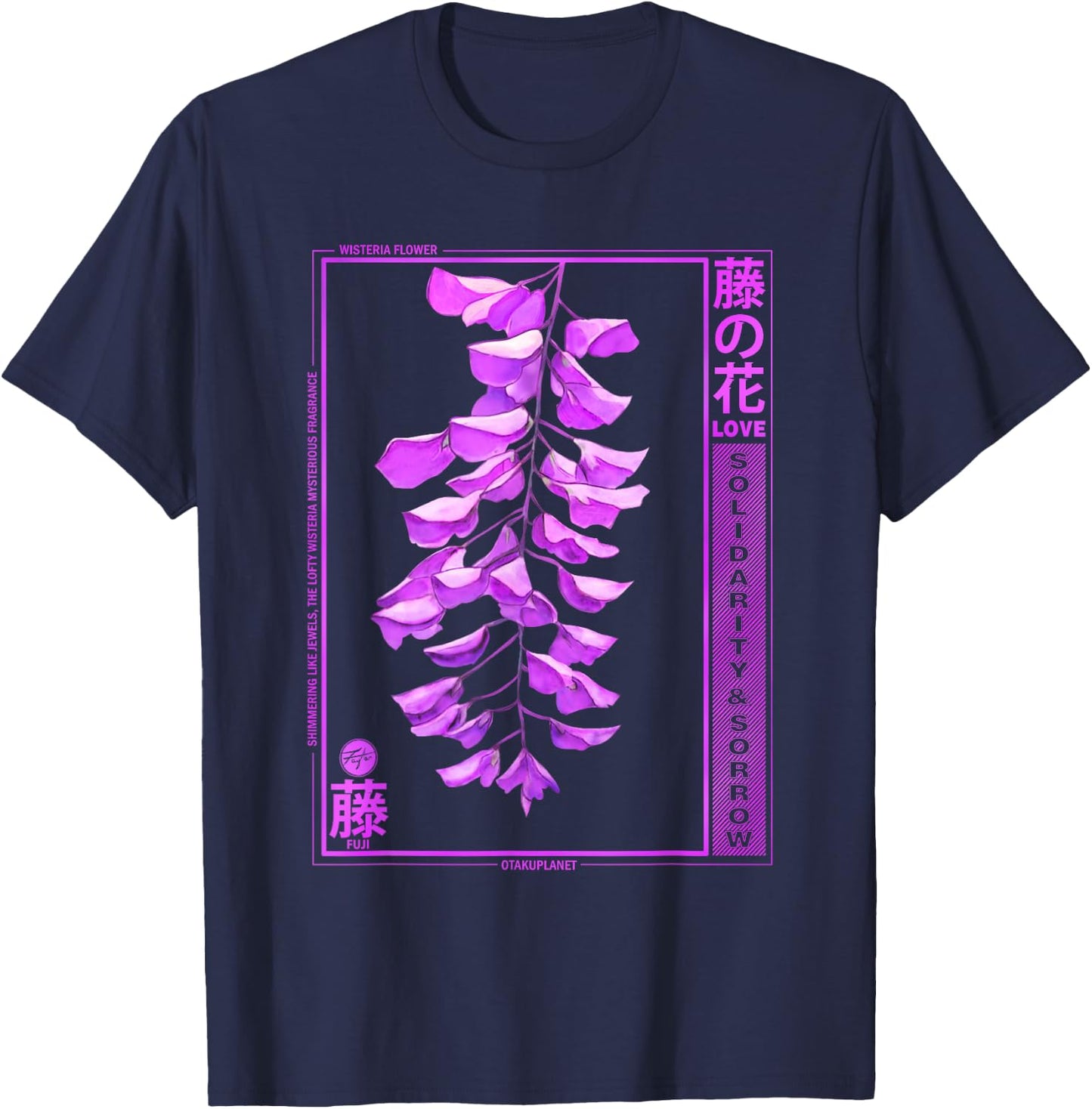 Wisteria Anime Flower in Japanese Retro Vaporwave Aesthetic T-Shirt - T-Shirt | Navy