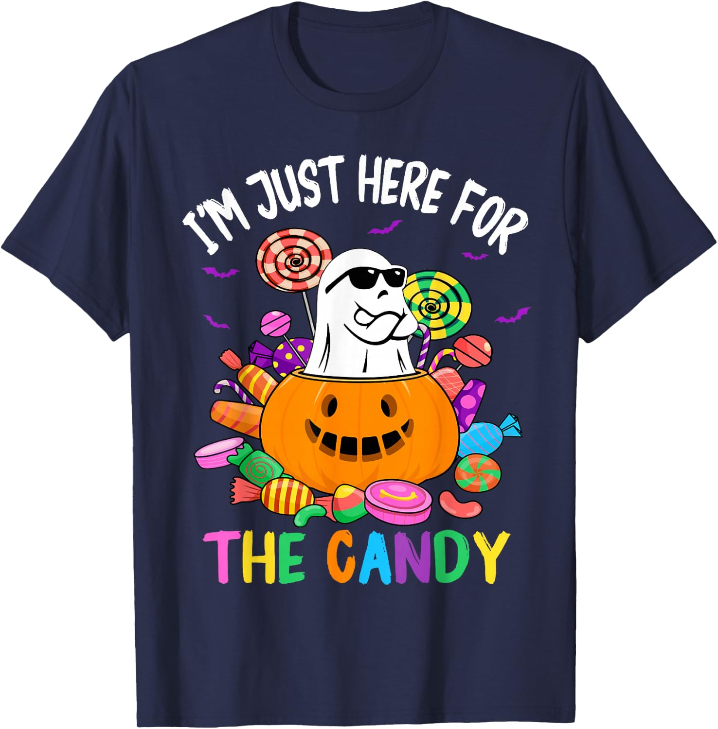 I'm Just Here For The Candy Funny Ghost halloween T-Shirt - T-Shirt | Navy