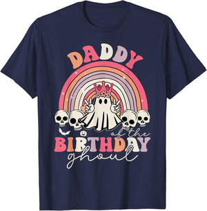 Daddy Of The Birthday Ghoul Rainbow Ghost Halloween Bday T-Shirt - T-Shirt | Navy