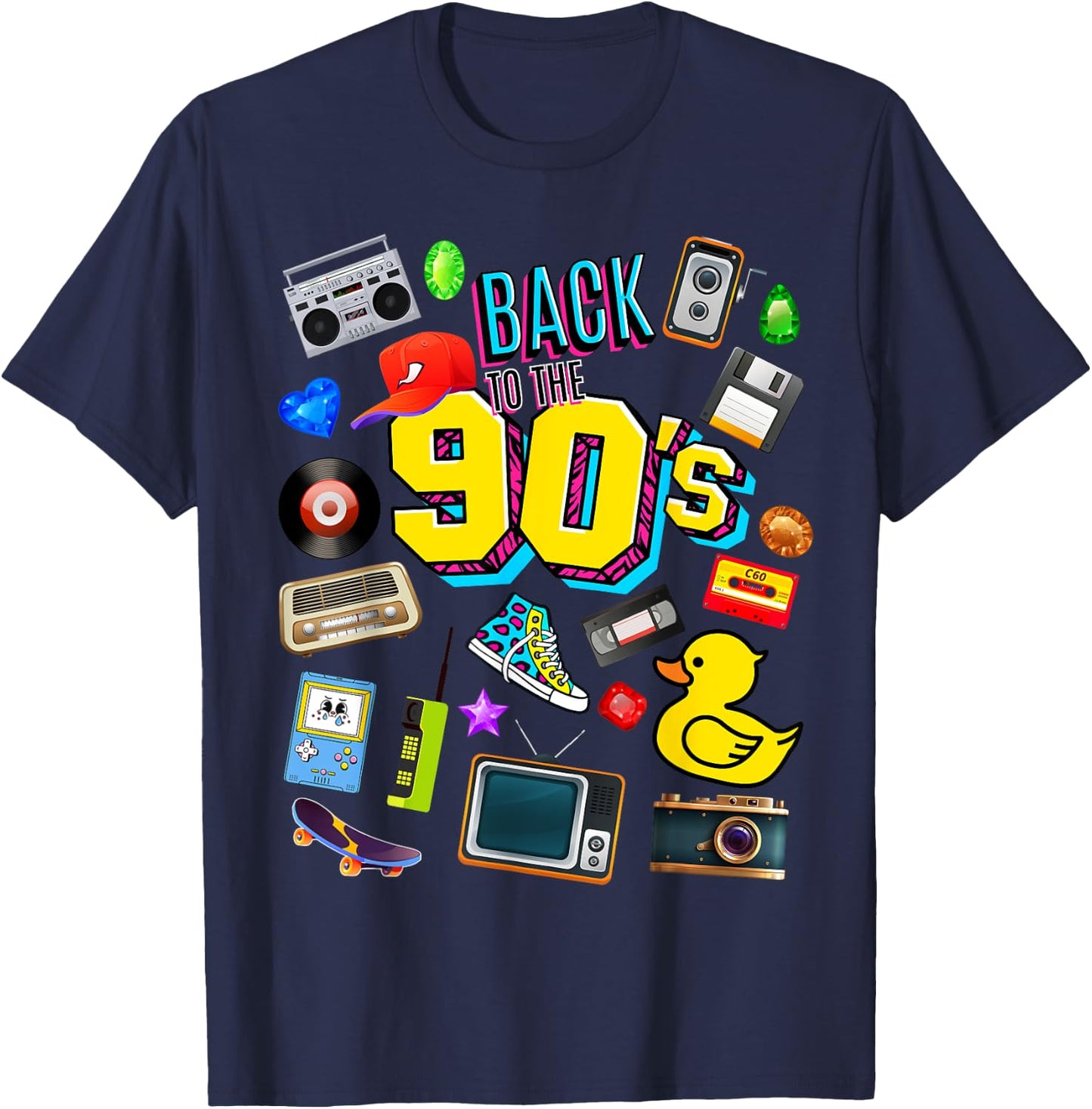 Men's Women's Kids Vintage Retro Back To 90's Graphic Design T-Shirt - T-Shirt | Navy