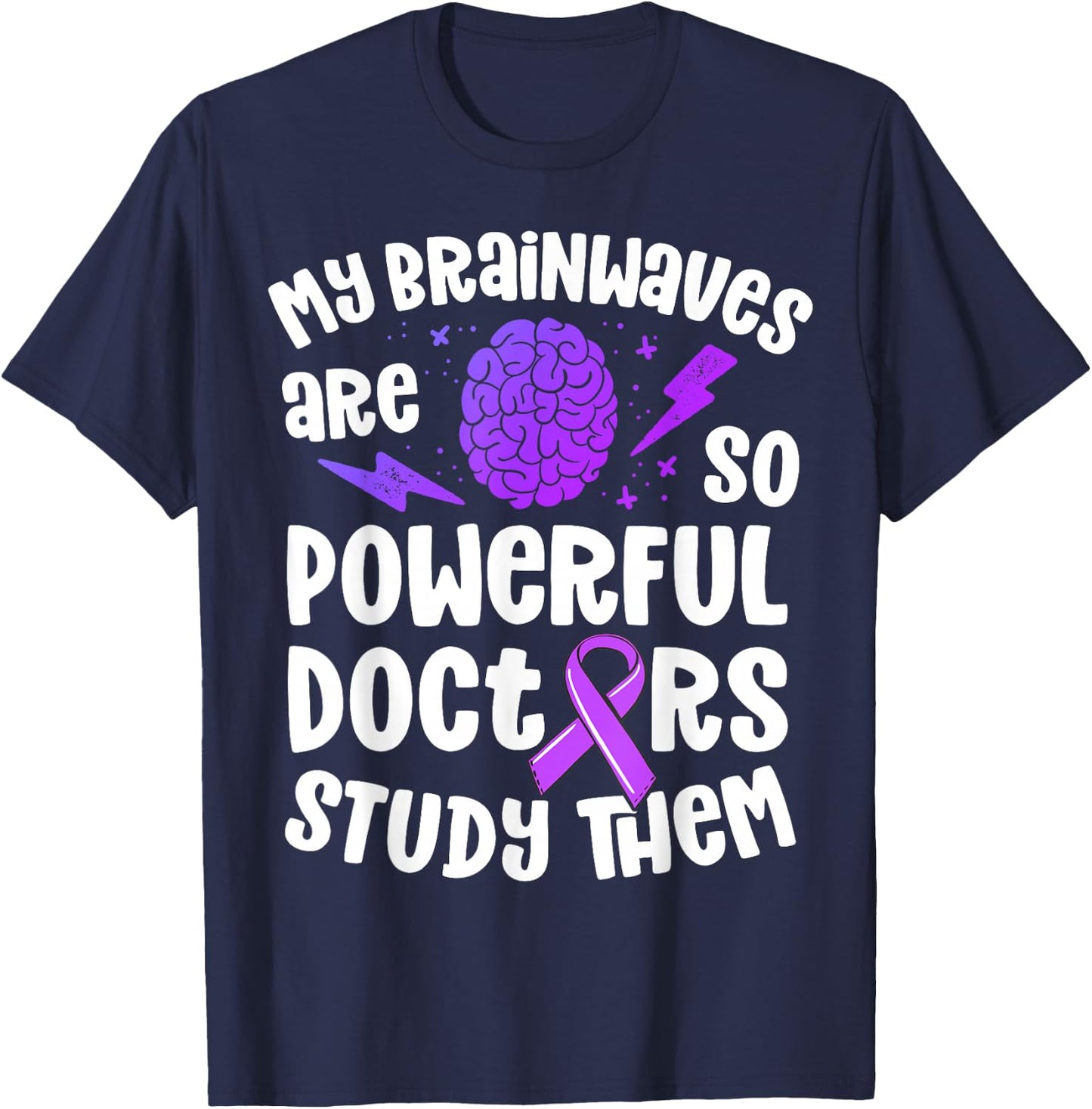 Kids Epilepsy Awareness Shirt Powerful Brainwaves Purple T-Shirt - T-Shirt | Navy