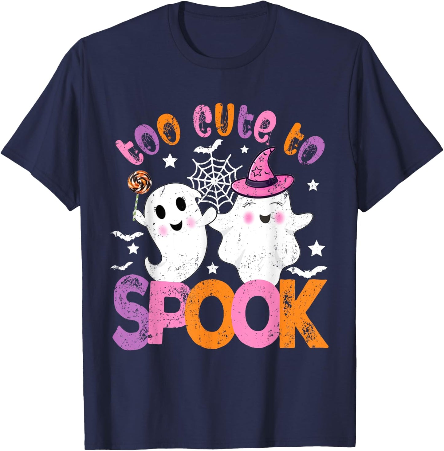 Kawaii Halloween Ghost Costume Too Cute To Spook Girl Kids T-Shirt - T-Shirt | Navy
