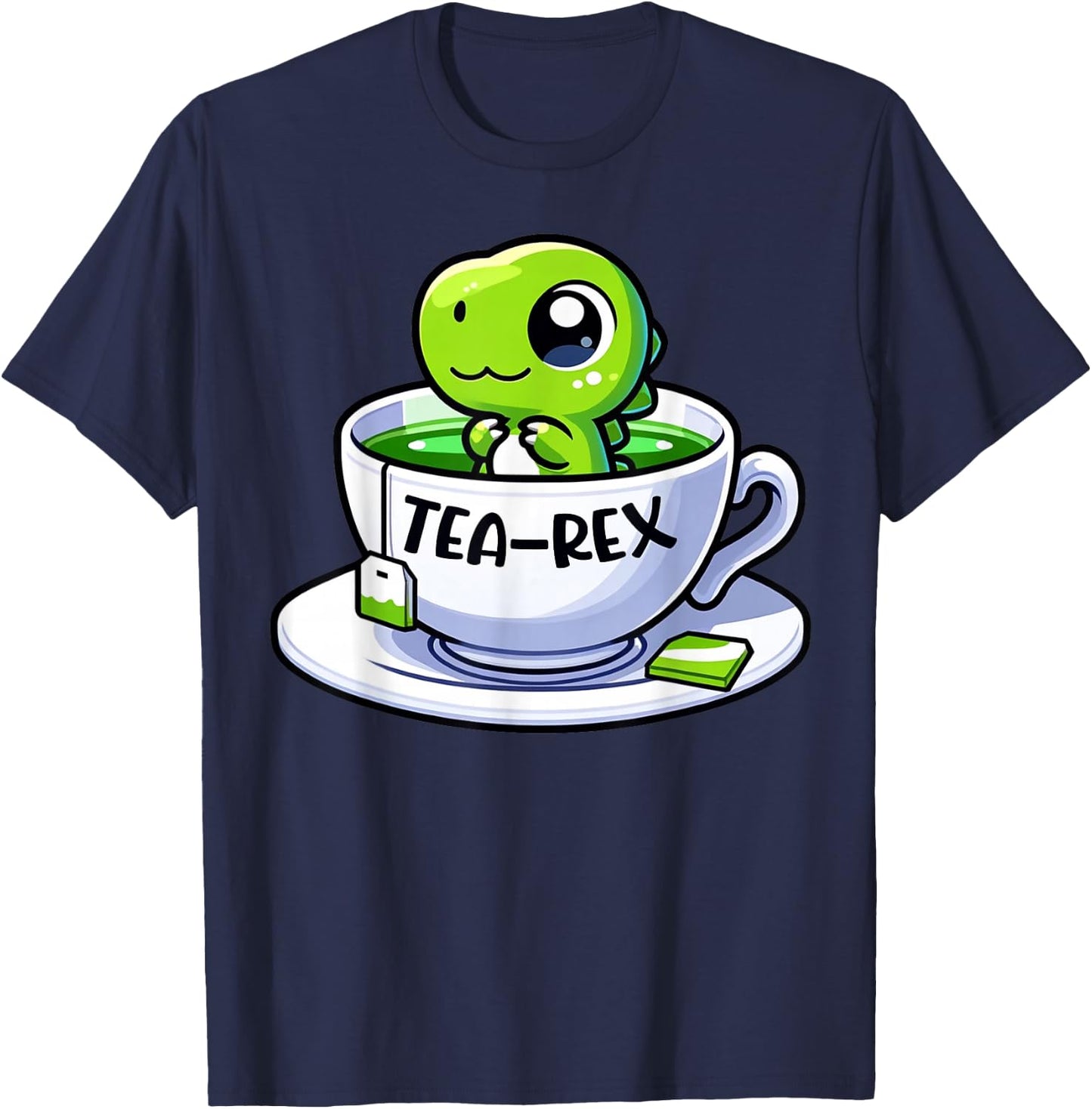 Tea Rex Dinosaur Funny Pun Lover Tea Lover Design T-Shirt - T-Shirt | Navy