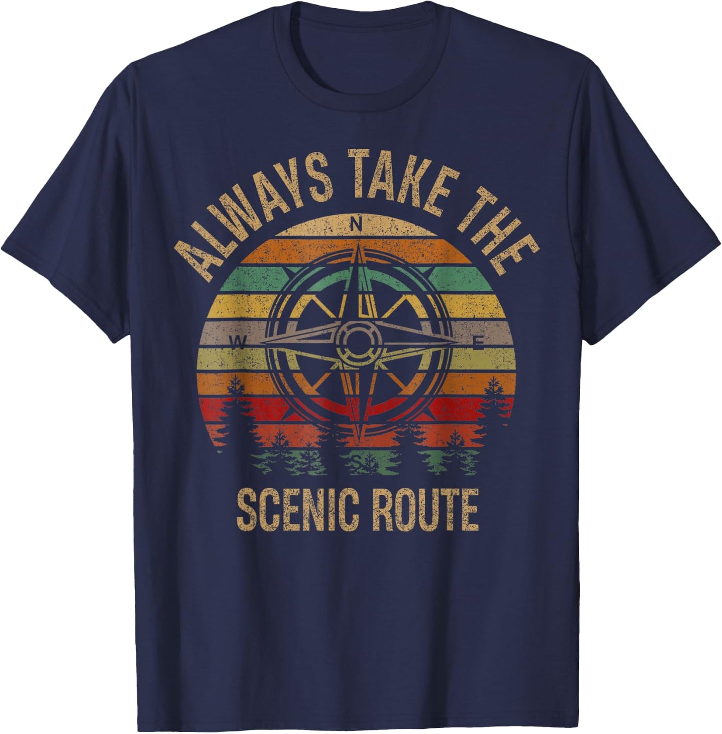 Funny Adventure Always Take The Scenic Route Hiking Camping T-Shirt - T-Shirt | Navy