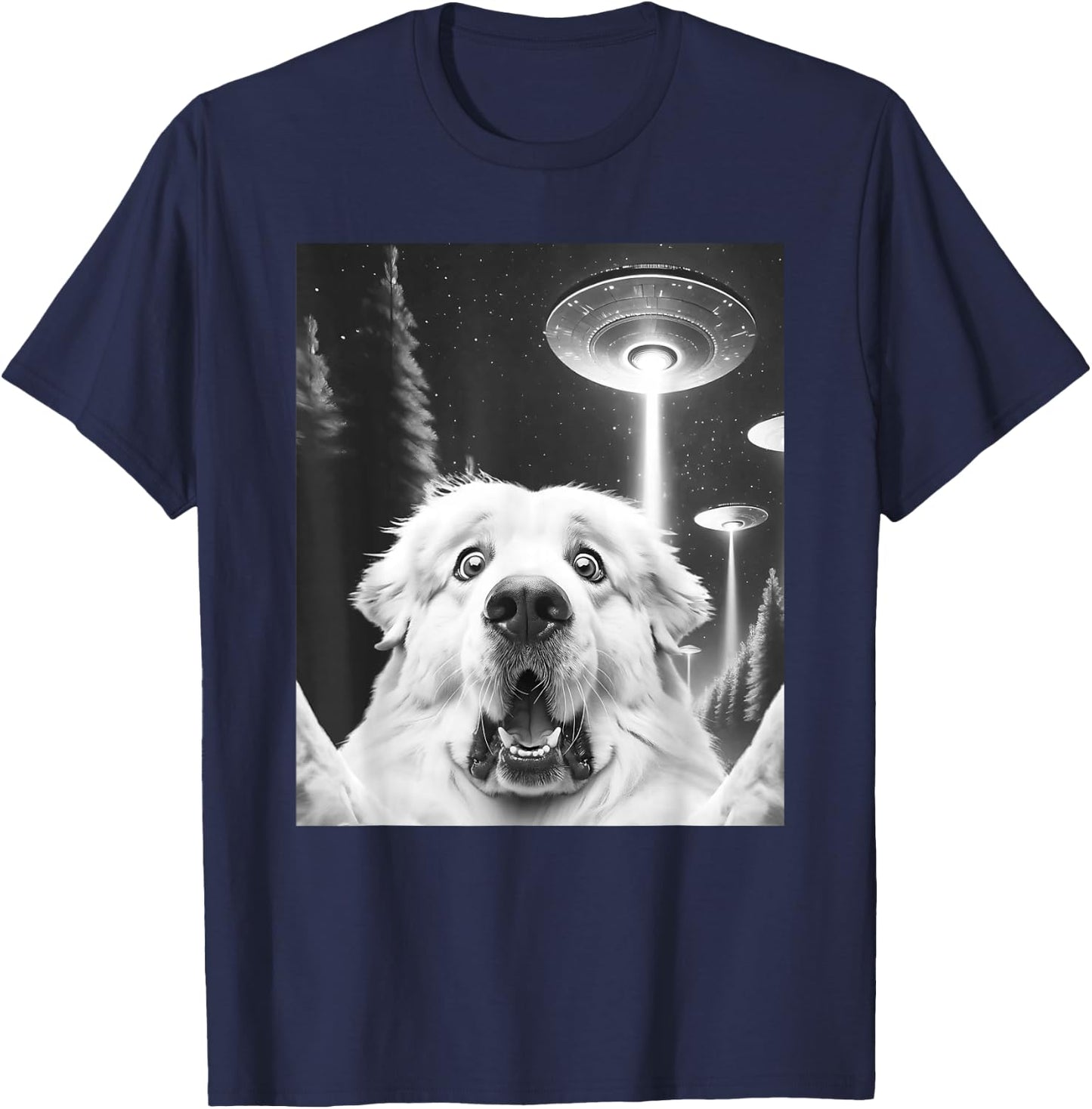 Funny Great Pyrenees Alien UFO Taking a Selfie Dog Mom Dad T-Shirt - T-Shirt | Navy