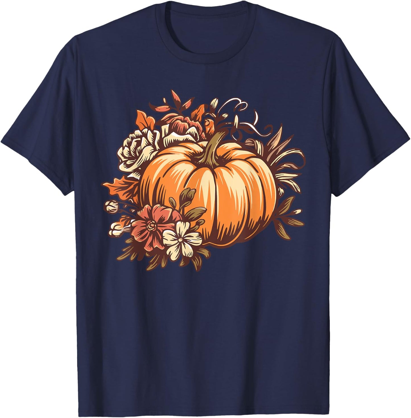 Fall Shirt Women Vintage Pumpkin Autumn Graphic Thanksgiving T-Shirt - T-Shirt | Navy
