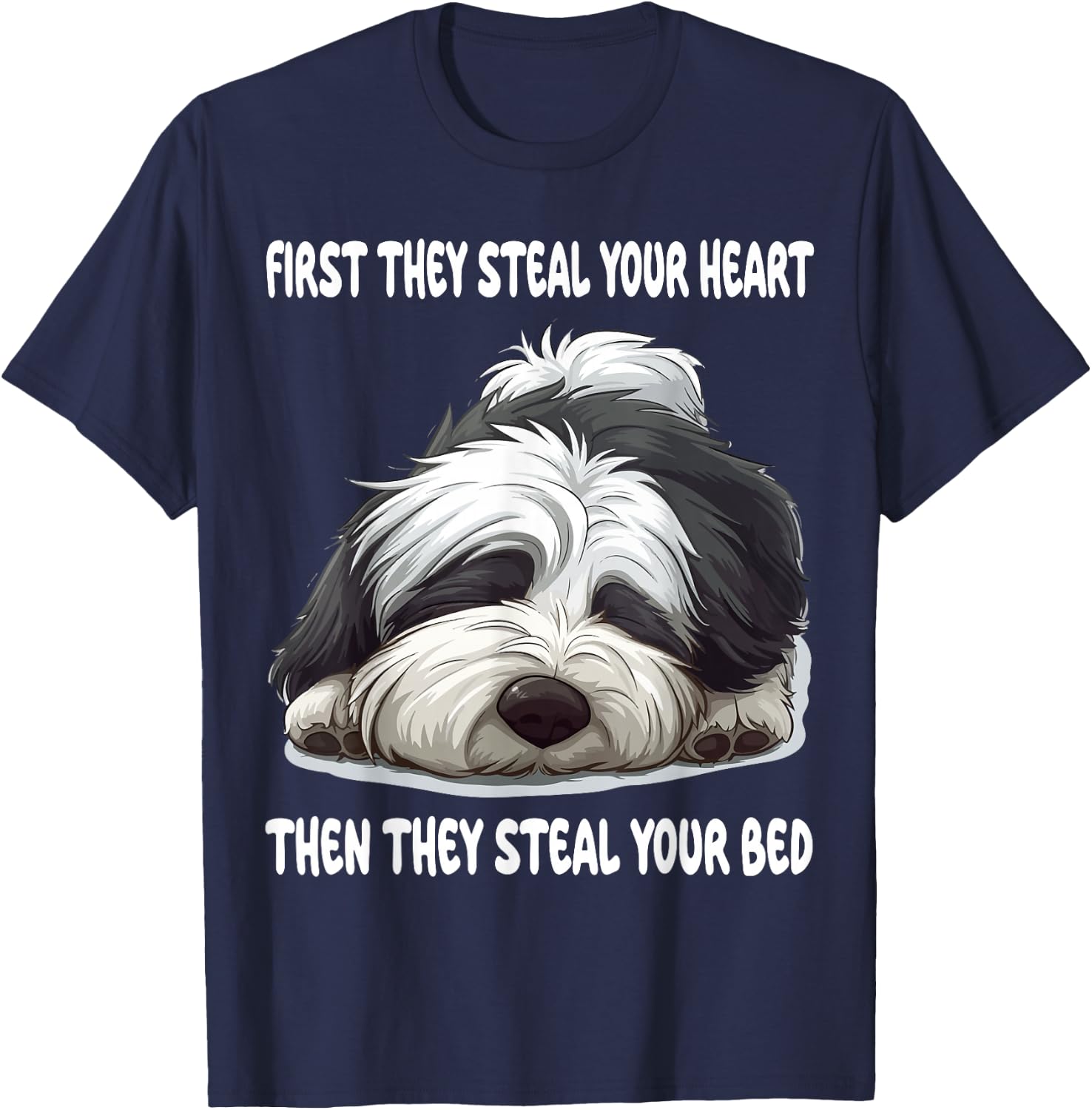 Old English Sheepdog Sleeping Pajamas Nightgown T-Shirt - T-Shirt | Navy
